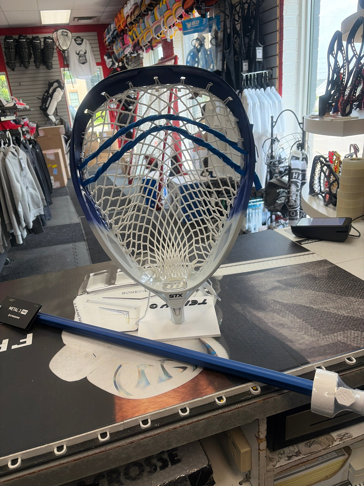 STX Eclipse 3 Lacrosse Goalie Stick Royal Blue – custom strung with StringKing Metal 3 Pro Goalie Shaft – Sanderson Lacrosse