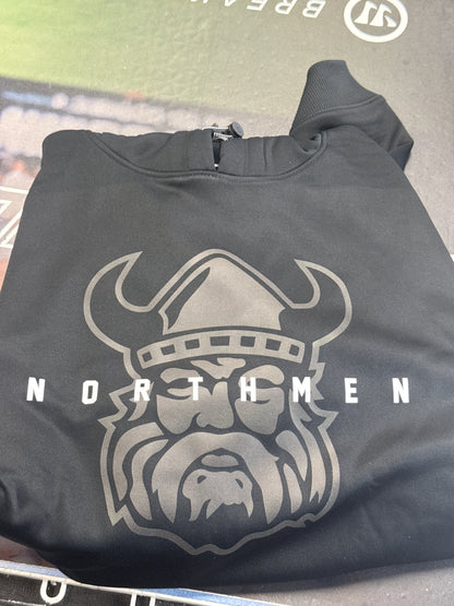 The UA Northmen hoodie by Sanderson Lacrosse features "Northmen" printed above a stylized Viking head—ideal for fans wanting a bold look.