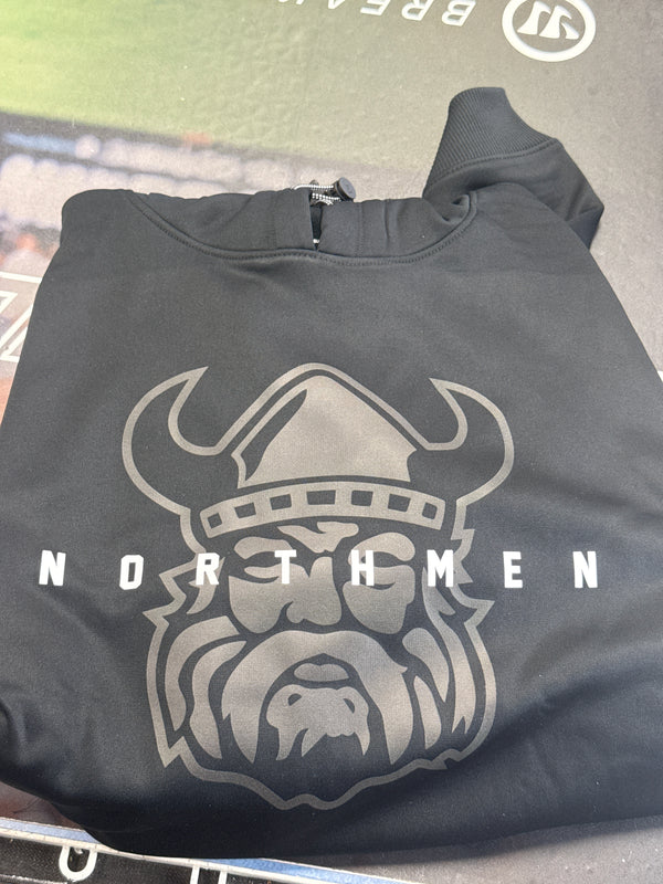The UA Northmen hoodie by Sanderson Lacrosse features "Northmen" printed above a stylized Viking head—ideal for fans wanting a bold look.