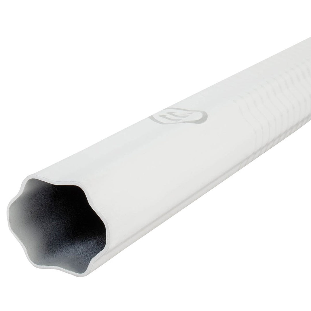 Warrior Alchemy attack lacrosse shaft in white - matte finish close-up
