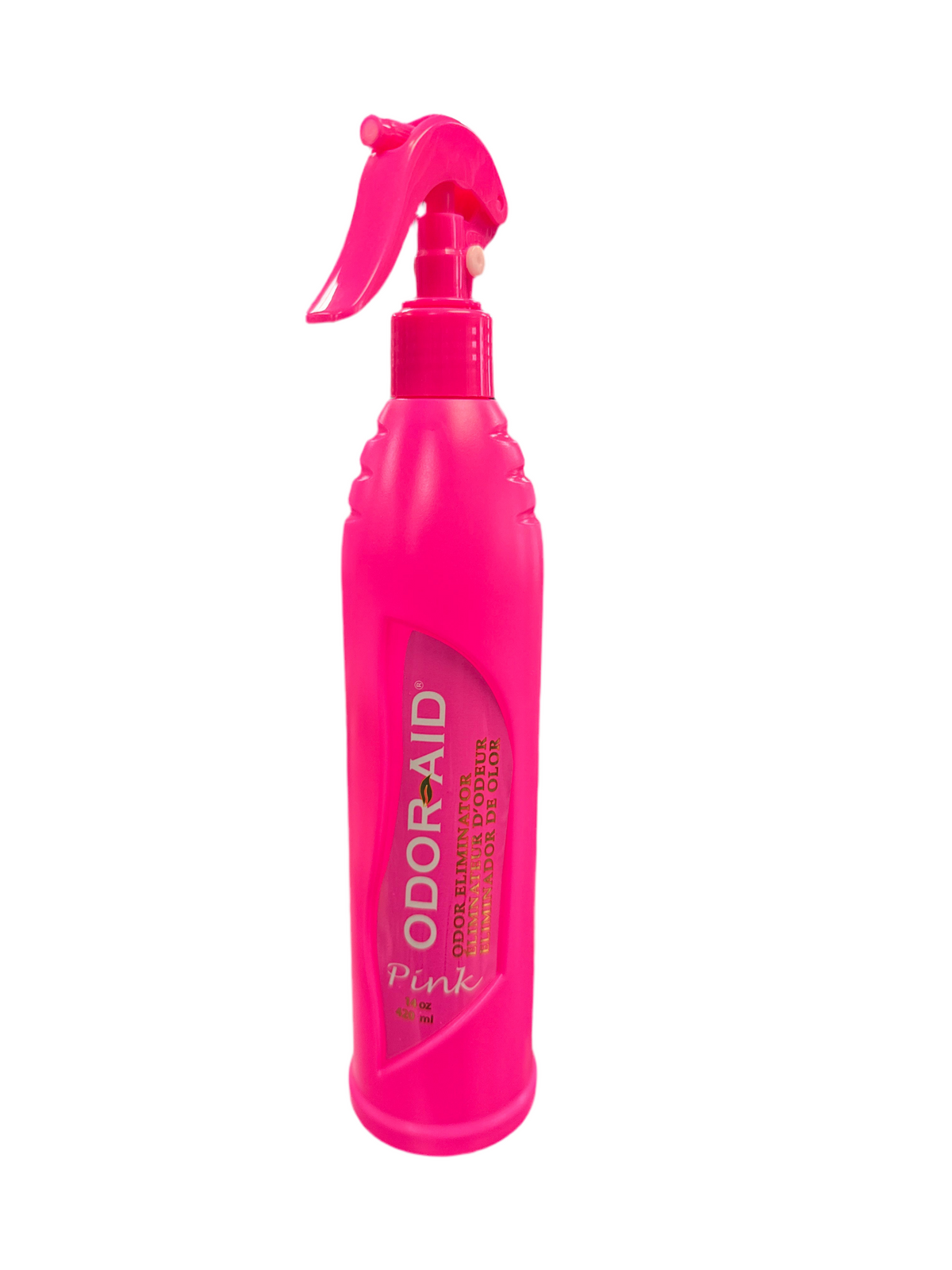 A sleek 420ml Odor-Aid Sport Equipment Spray in bright pink stands upright with a trigger nozzle, ready to eliminate odours from sports gear.
