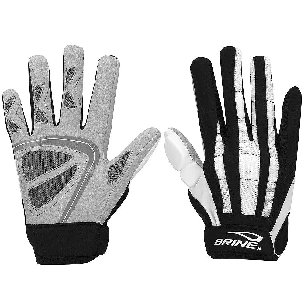 Brine Fire women’s lacrosse gloves on white background with padded protection and flexible fit.