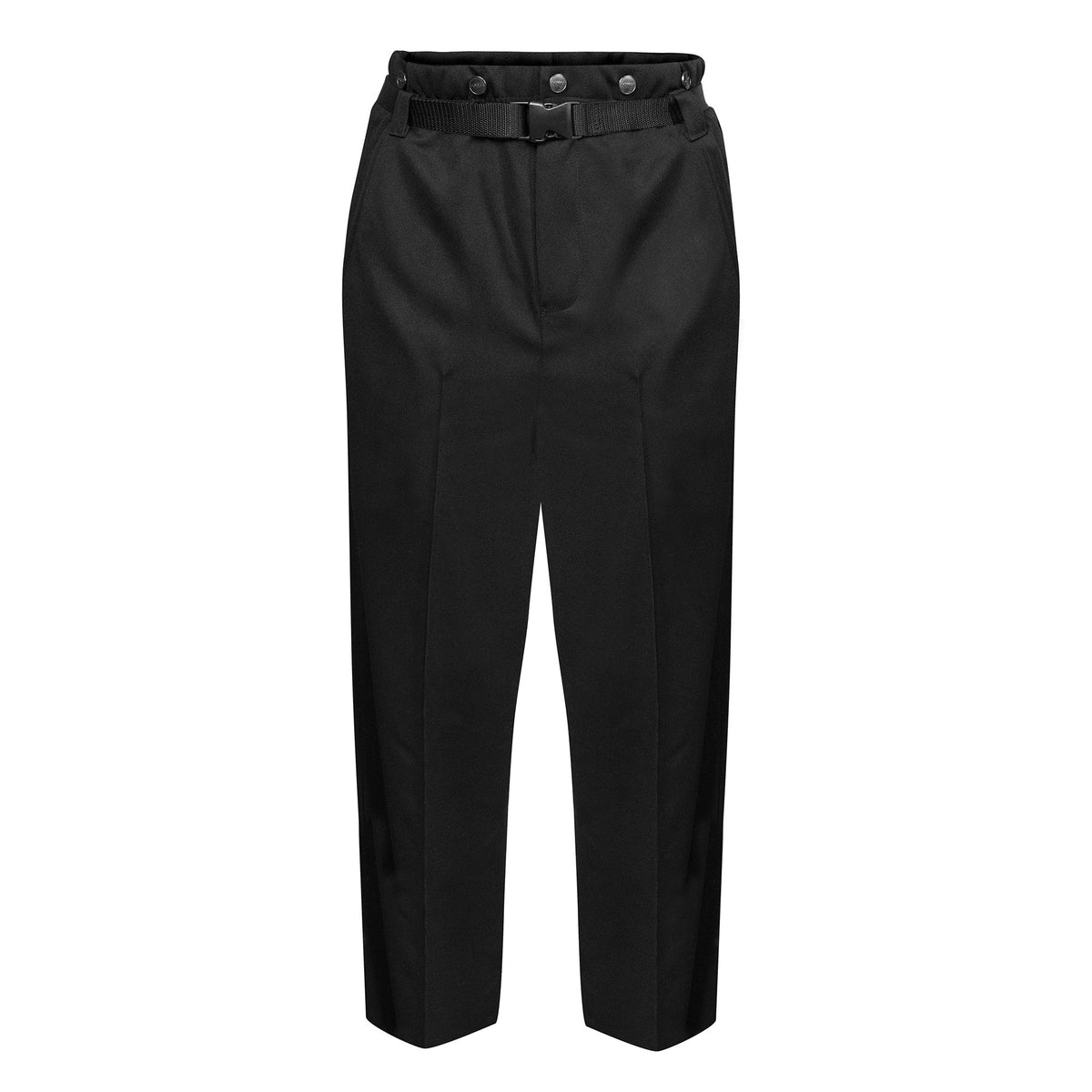 The Force REC Officiating Pants by Force feature a high waist, pleated front, adjustable waistband with button and belt details, and tapered legs—ideal as sturdy referee gear or stylish officiating attire.