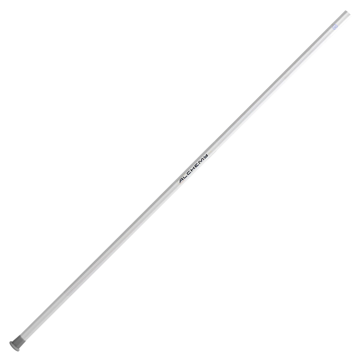 Warrior Alchemy STZ defense lacrosse shaft in white - detail view of Control Die Shape and SLIDEGRIP texture