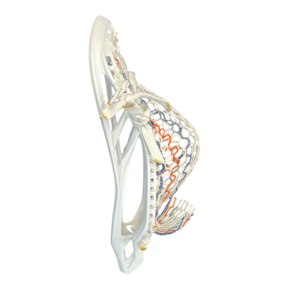 Nike L4 Lacrosse Head – White | Pre-Strung with ECD Hero 4.0 Semi-Soft Navy/Orange Storm Striker Mesh