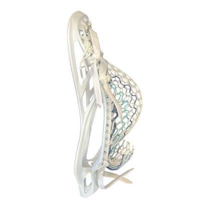 Nike L4 Lacrosse Head – White | Pre-Strung with ECD Hero 4.0 Semi-Soft Navy/Carolina Storm Striker Mesh