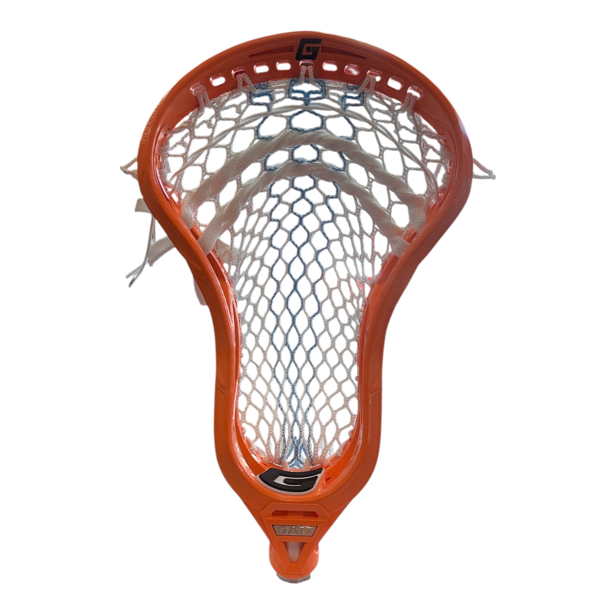 Gait Mustang Lacrosse Head Orange pre-strung with ECD Hero 5S Orange mesh and Carolina Blue Storm Striker – Sanderson Lacrosse