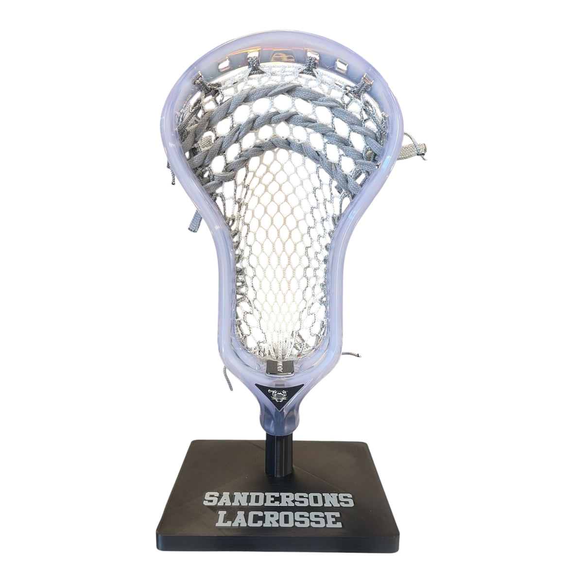 ECD Atom Lacrosse Head – White – Custom Strung – ECD Hero 4.0 Orange Striker – Mid Pocket