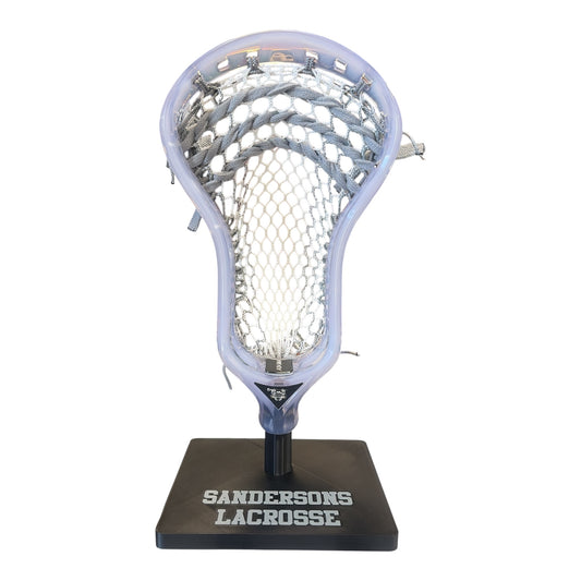 ECD Atom Lacrosse Head – White – Custom Strung – ECD Hero 4.0 Orange Striker – Mid Pocket