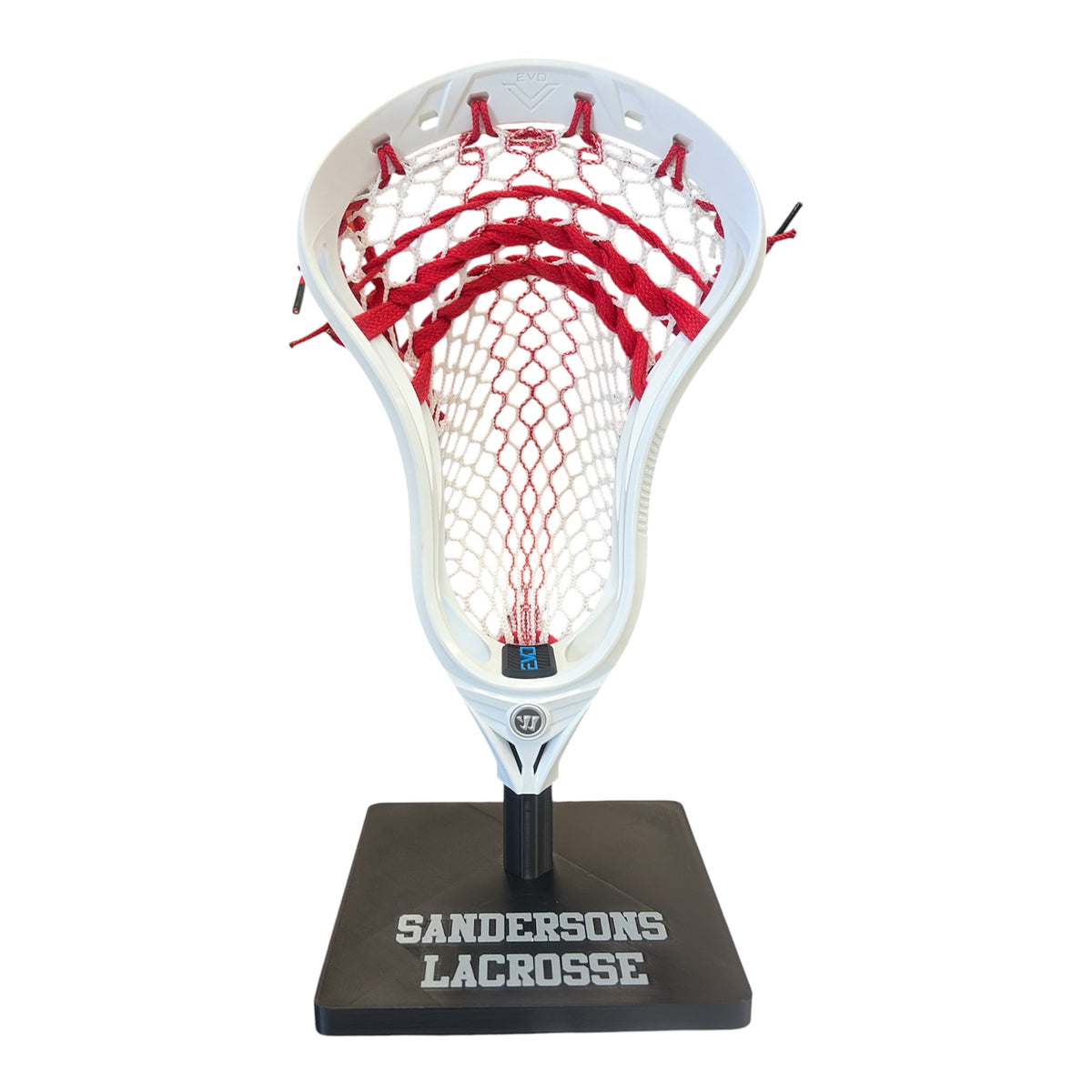 Warrior Evo V Lacrosse Head – White – Pre-Strung – StringKing Type 5S Red Tracer Mesh