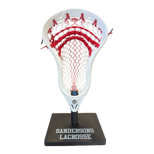 Warrior Evo V Lacrosse Head – White – Pre-Strung – StringKing Type 5S Red Tracer Mesh