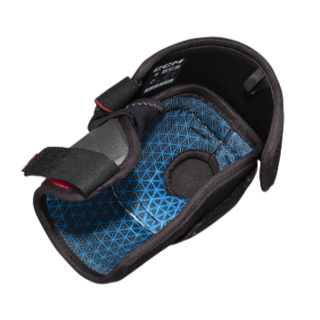 Black and blue protective gear on a white background