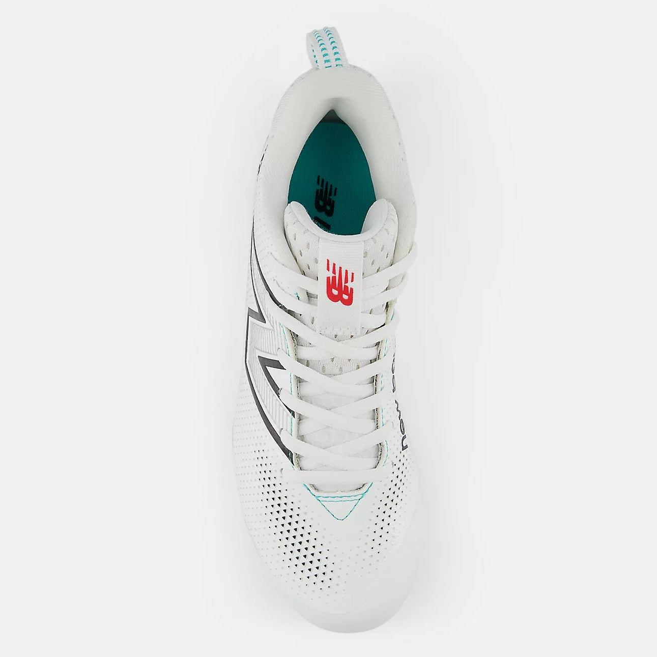 White sneaker with a red logo on a white background