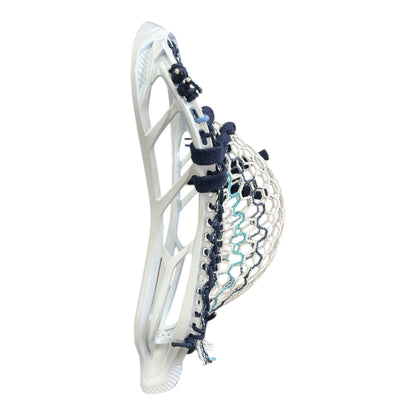 STX Magnet 2K Lacrosse Head — Pre-Strung with ECD Hero 4.0 Mesh (Navy / Carolina Blue) side shot on white background