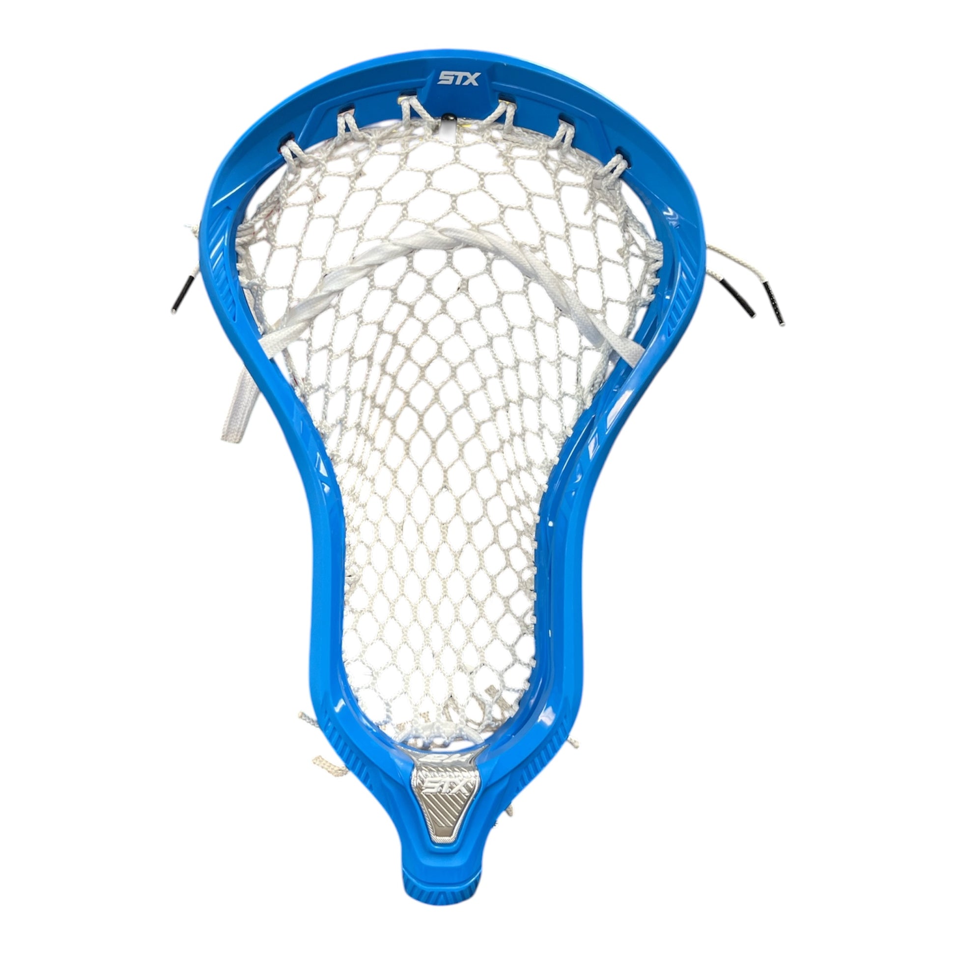 STX Magnet 2K Lacrosse Head — Pre-Strung with ECD Hero 4.0 Semi-Soft Mesh (Blue) on white background