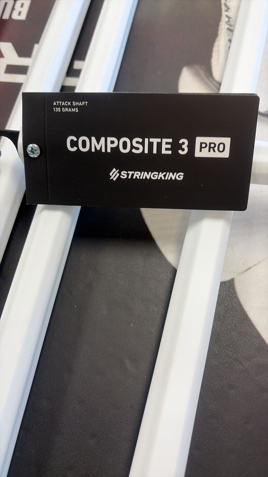 Stringking Composite 3 Pro Lacrosse Shaft – 30" – Carbon Fiber – White / Black
