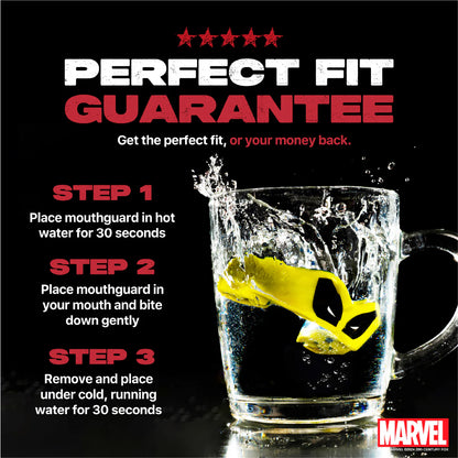 SafeJawz Marvel X-Men Wolverine Mouthguard Junior – FluidFit perfect fit guarantee detail – Sanderson Lacrosse