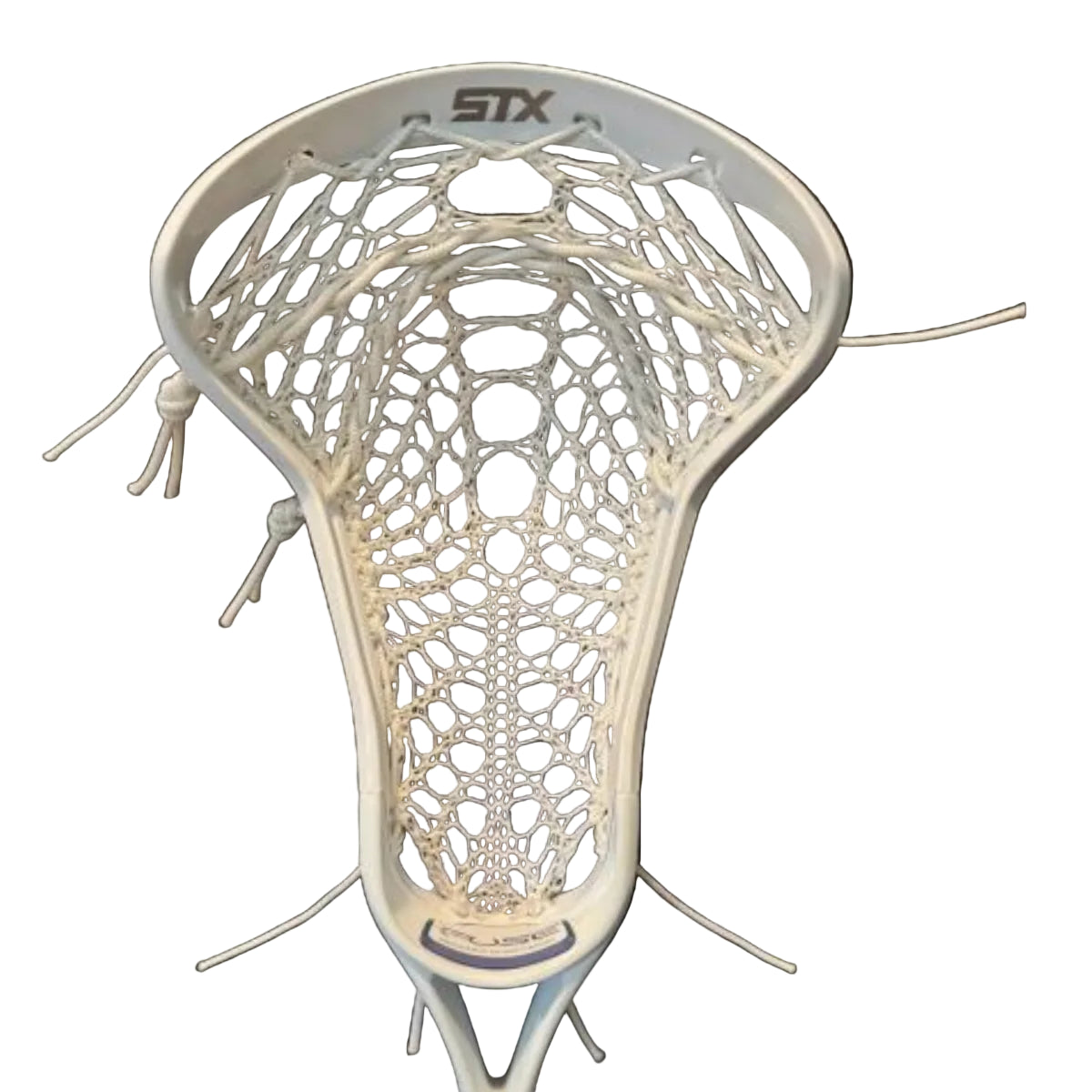 STX lacrosse head on a black background