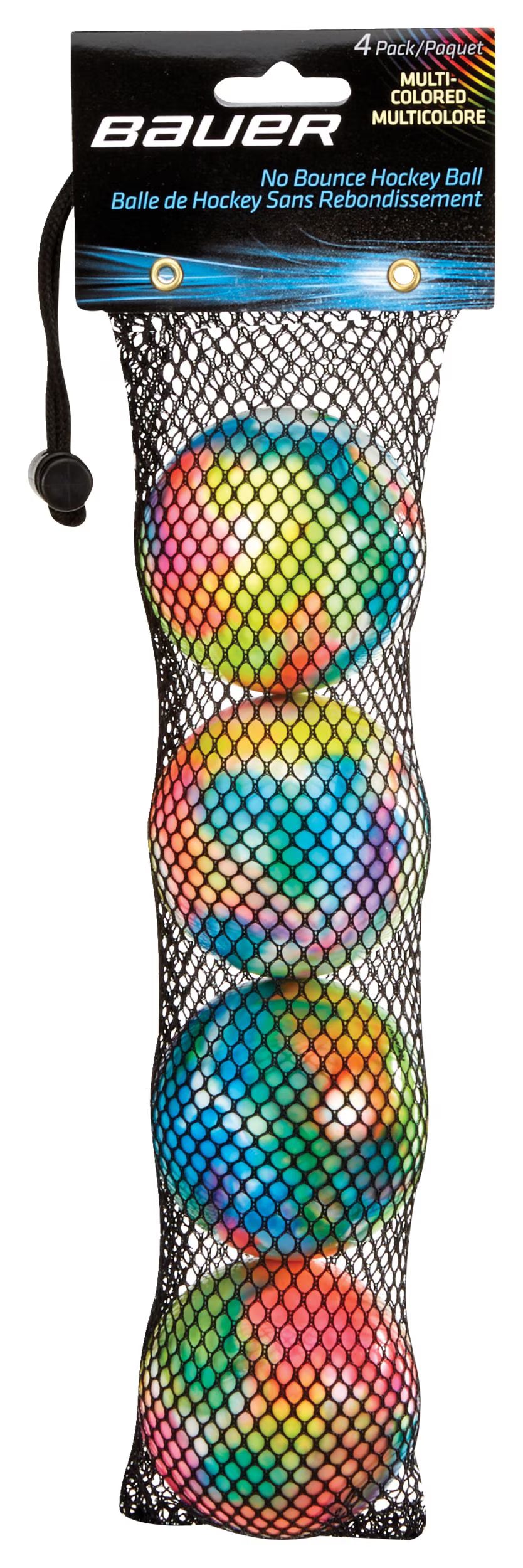 Bauer Hockey Ball Multicoloured – 4-pack showing all colours in case – Sanderson Lacrosse