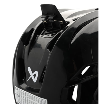 Bauer RE-AKT 65 senior hockey helmet in black, close-up detail of the shell and logo