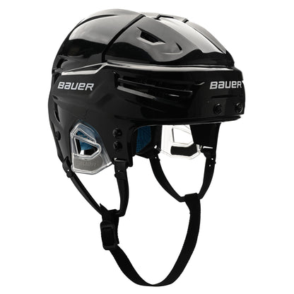 Bauer RE-AKT 65 senior hockey helmet in black, front three-quarter view
