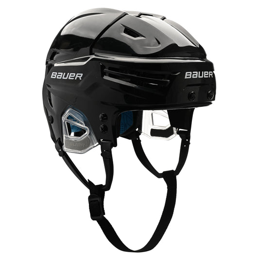 Bauer RE-AKT 65 senior hockey helmet in black, front three-quarter view
