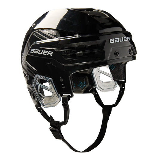 Bauer RE-AKT 85 senior hockey helmet in black, front three-quarter view