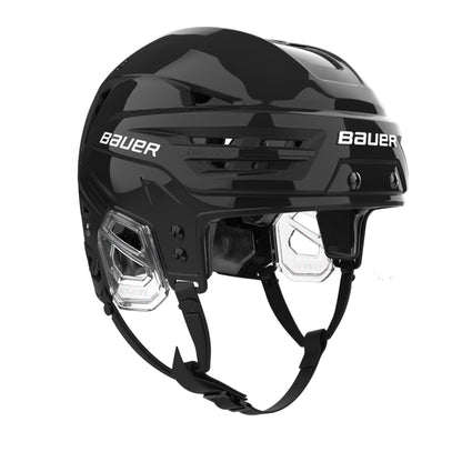 Bauer RE-AKT 90 senior hockey helmet in black, front three-quarter view