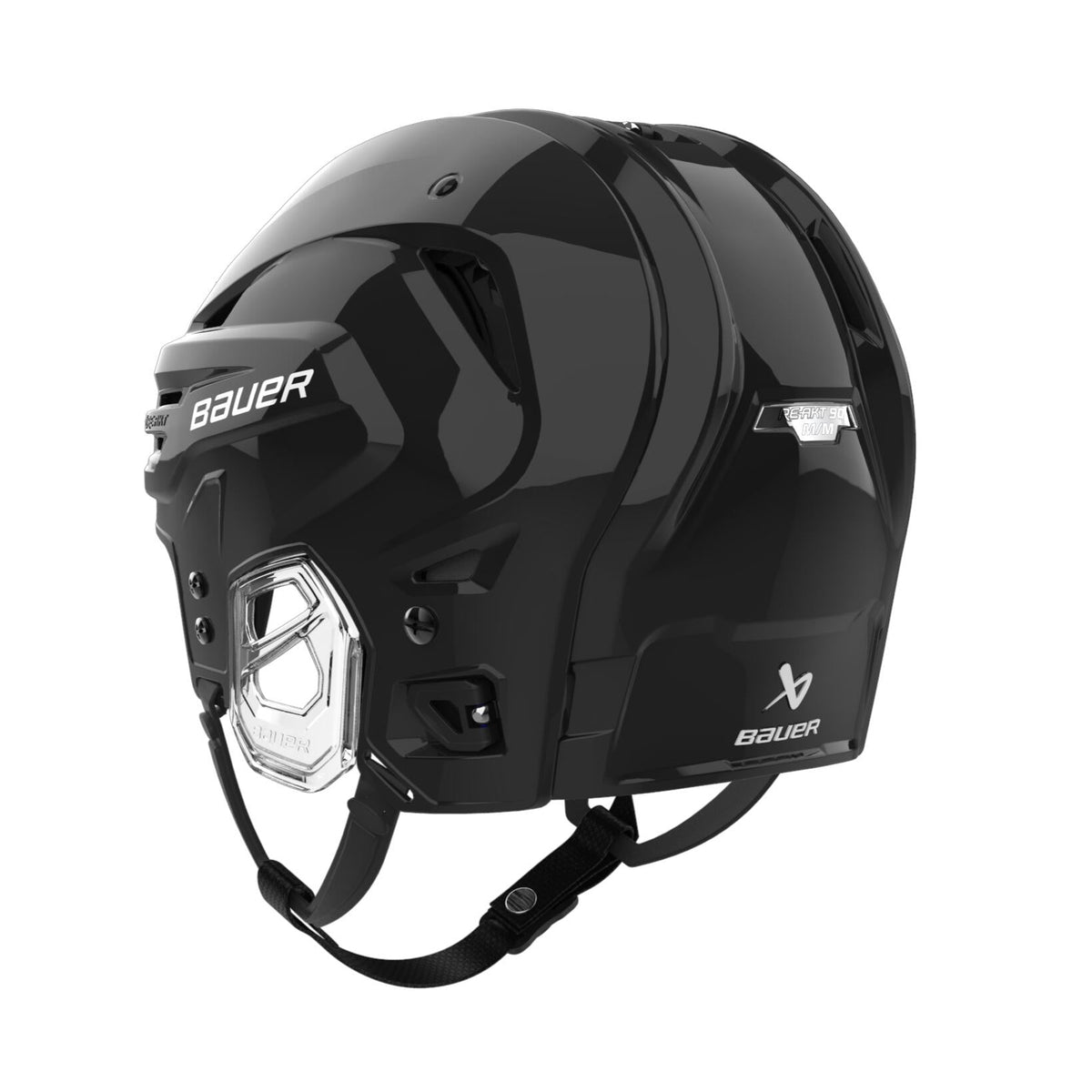 Bauer RE-AKT 90 senior hockey helmet in black, rear three-quarter side view