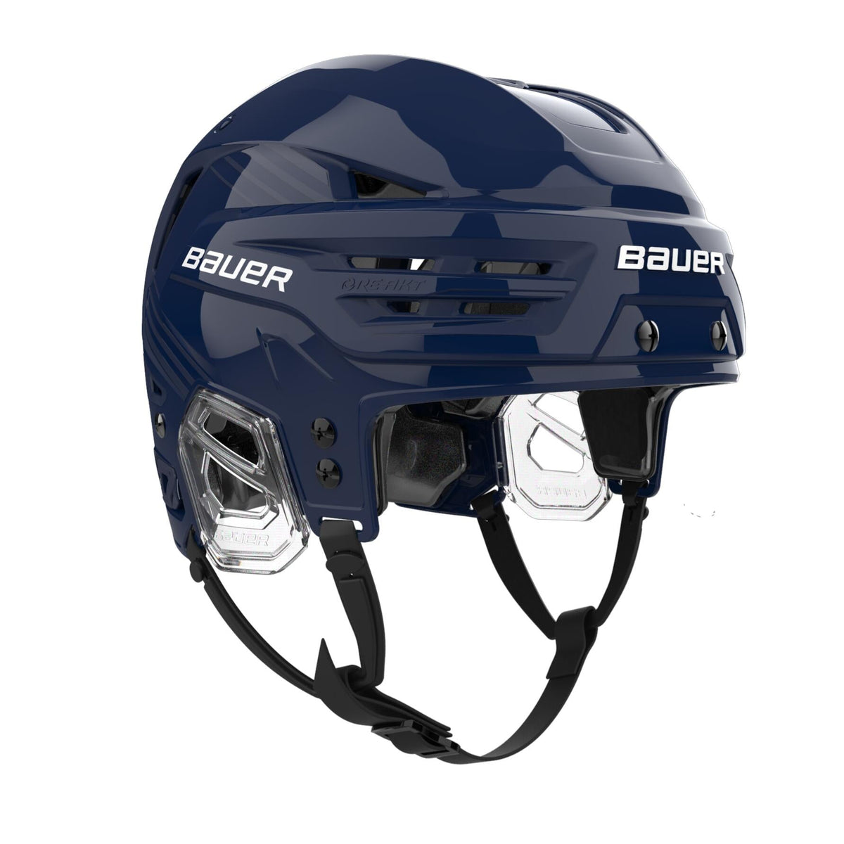 Bauer RE-AKT 90 senior hockey helmet in navy, front three-quarter view