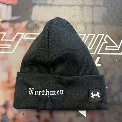 Black beanie with 'Northmen' text and Under Armour logo on a black background