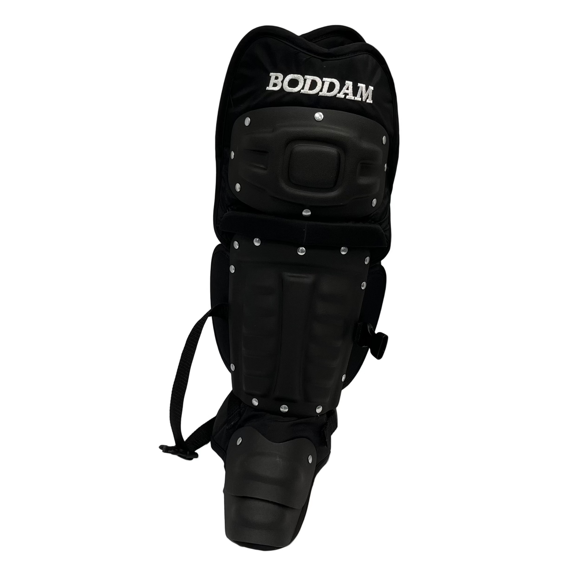 Boddam Lacrosse Goalie Leg Pads Cat 1 in Matte Black on Black colorway - Sanderson Lacrosse
