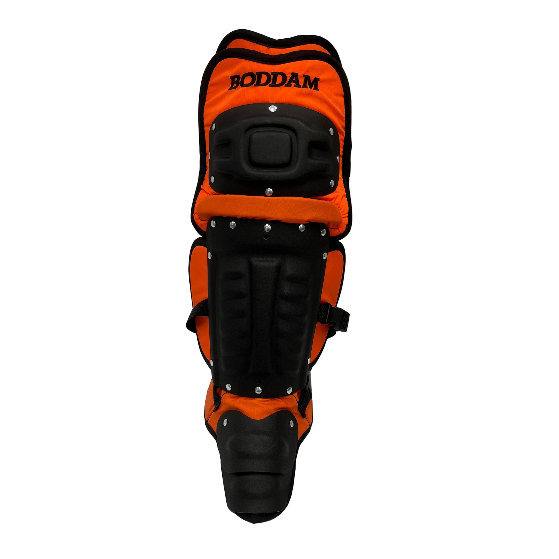 Boddam Lacrosse Goalie Leg Pads Cat 1 in Orange on Black colorway - Sanderson Lacrosse