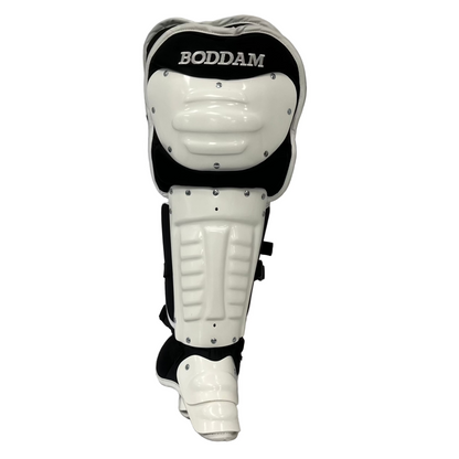 Boddam Lacrosse Goalie Leg Pads Cat 1 in White on Black colorway - Sanderson Lacrosse