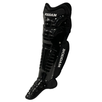 Boddam Lacrosse Goalie Leg Pads Cat 3 in Gloss Black on Black colorway - Sanderson Lacrosse