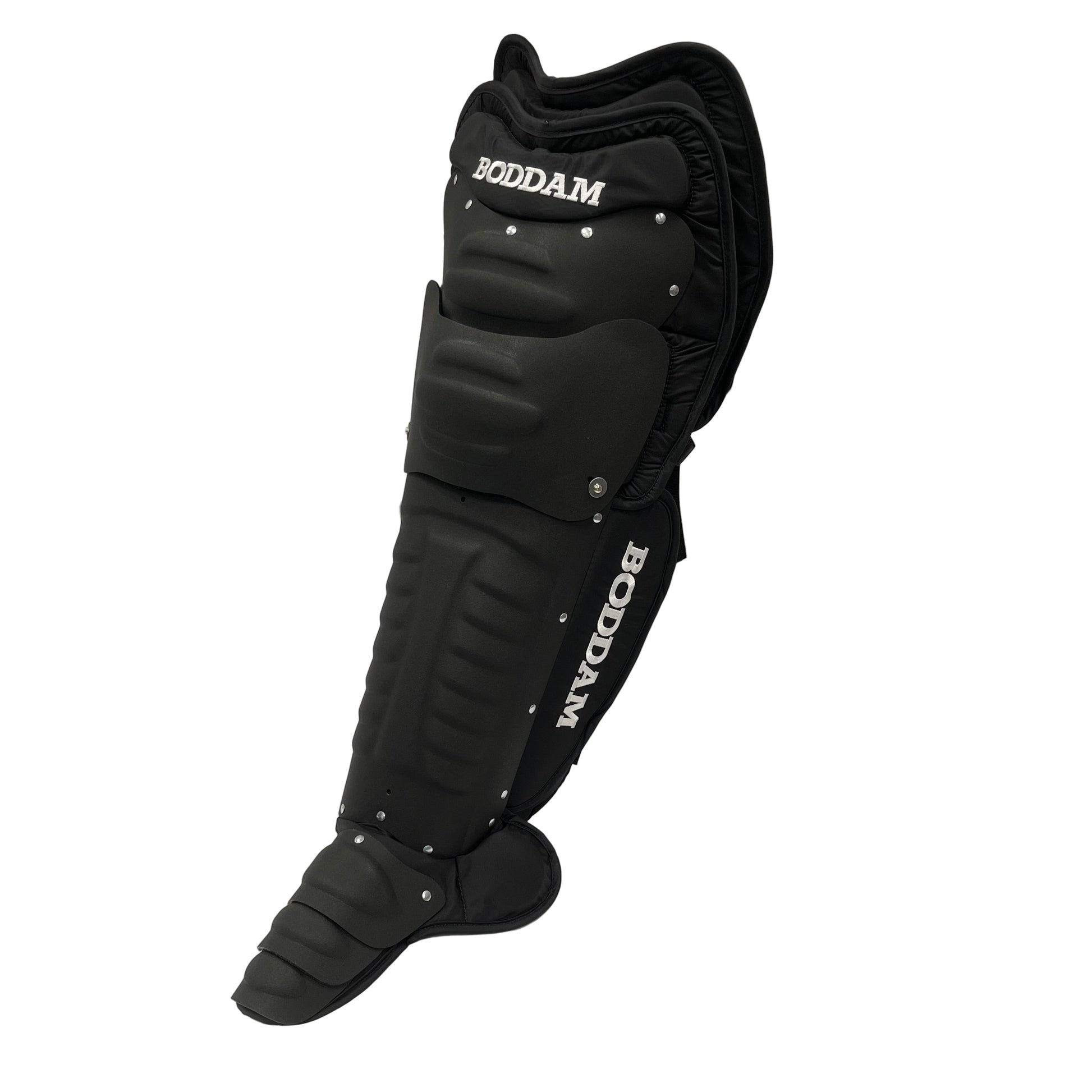 Boddam Lacrosse Goalie Leg Pads Cat 3 in Matte Black on Black colorway - Sanderson Lacrosse