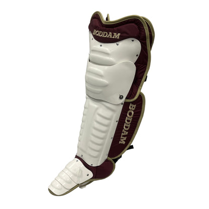 Boddam Lacrosse Goalie Leg Pads Cat 3 in White on Maroon Gold colorway - Sanderson Lacrosse