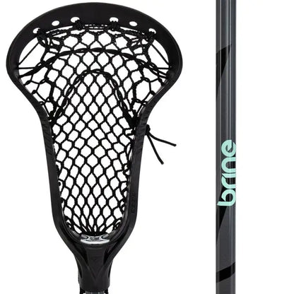 Black lacrosse head with 'Brine' branding on a white background