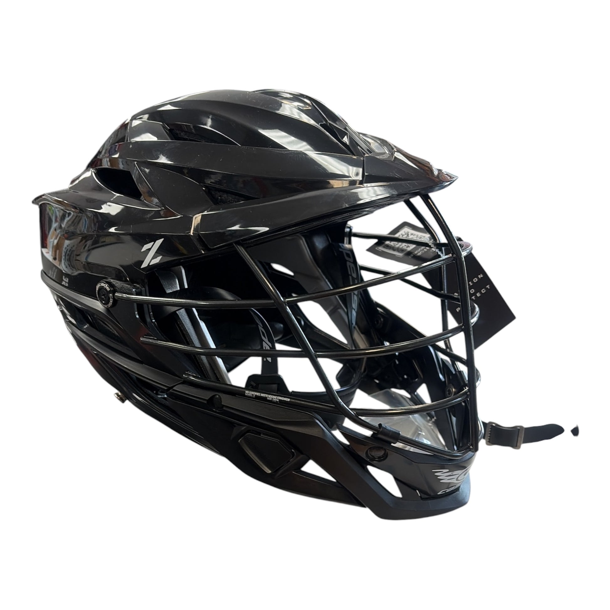 Cascade Z Lacrosse Helmet with FlipTek flip-up facemask - side profile view - Sanderson Lacrosse