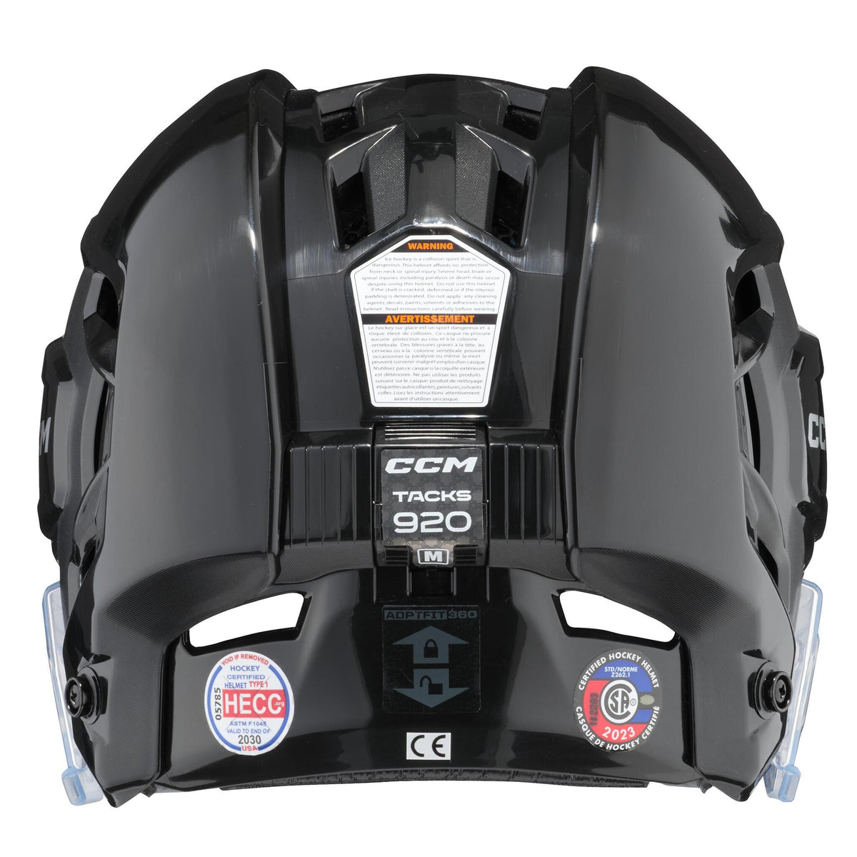 CCM Tacks 920 senior hockey helmet in black, back view