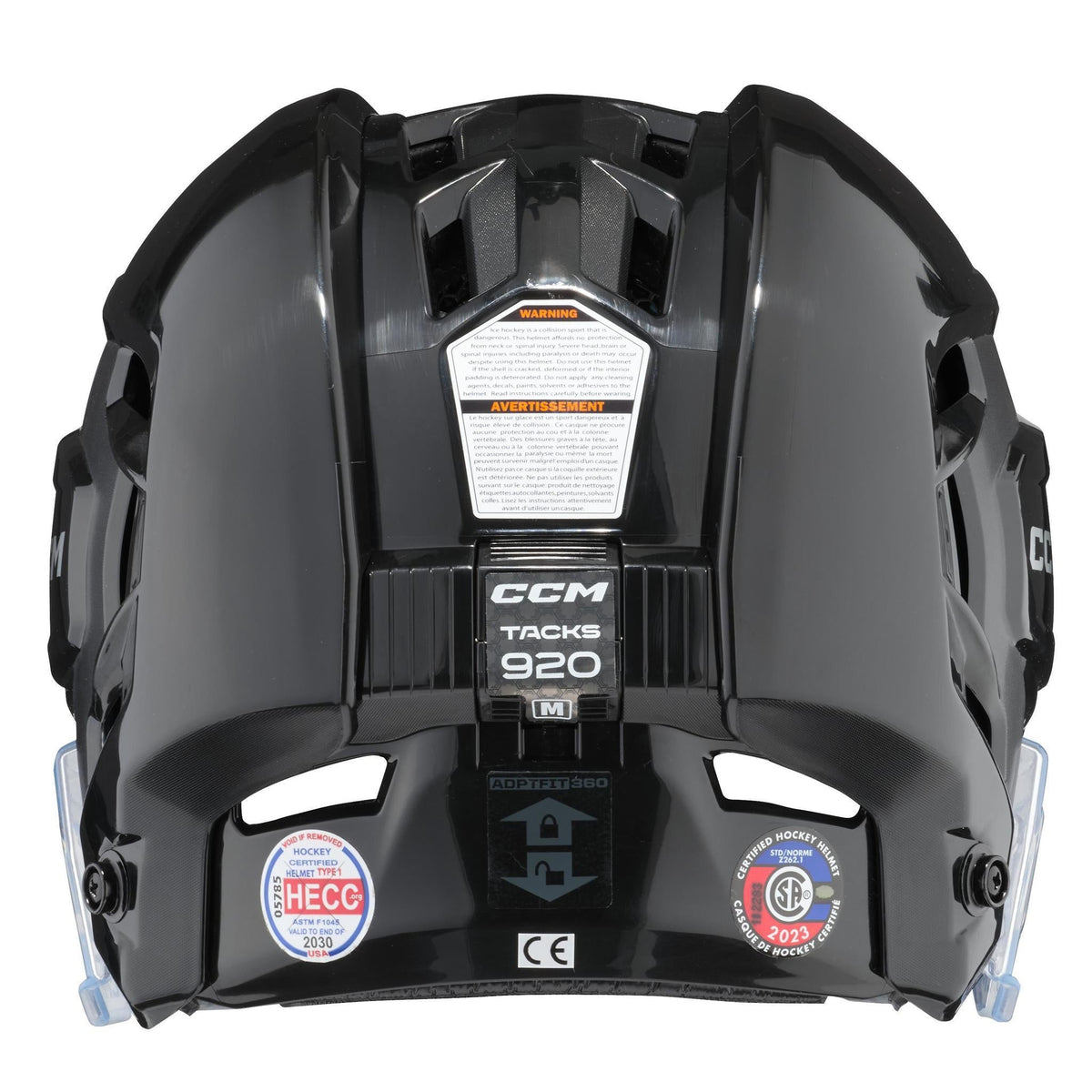 CCM Tacks 920 senior hockey helmet combo with cage in black, back view