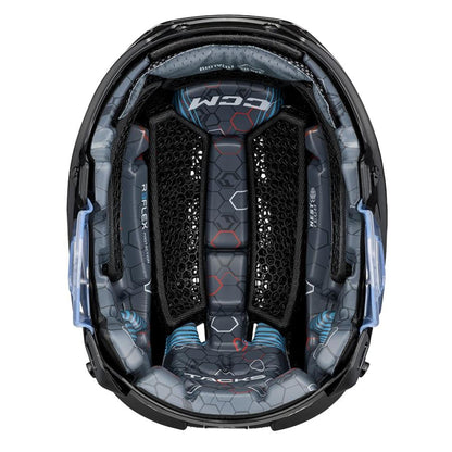 CCM Tacks 920 senior hockey helmet combo with cage in black, inside view showing the liner