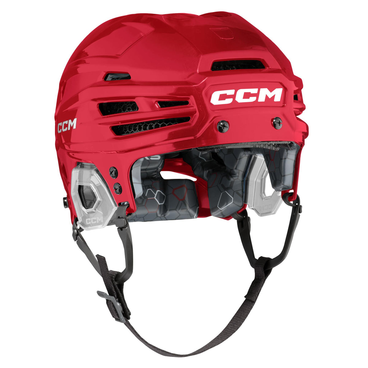 CCM Tacks 920 senior hockey helmet in red, front three-quarter view