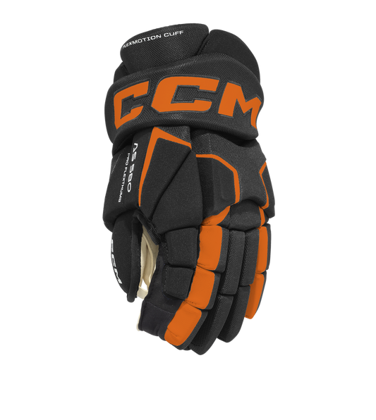 CCM Tacks AS 580 senior hockey gloves in Orangeville Flyers black and orange