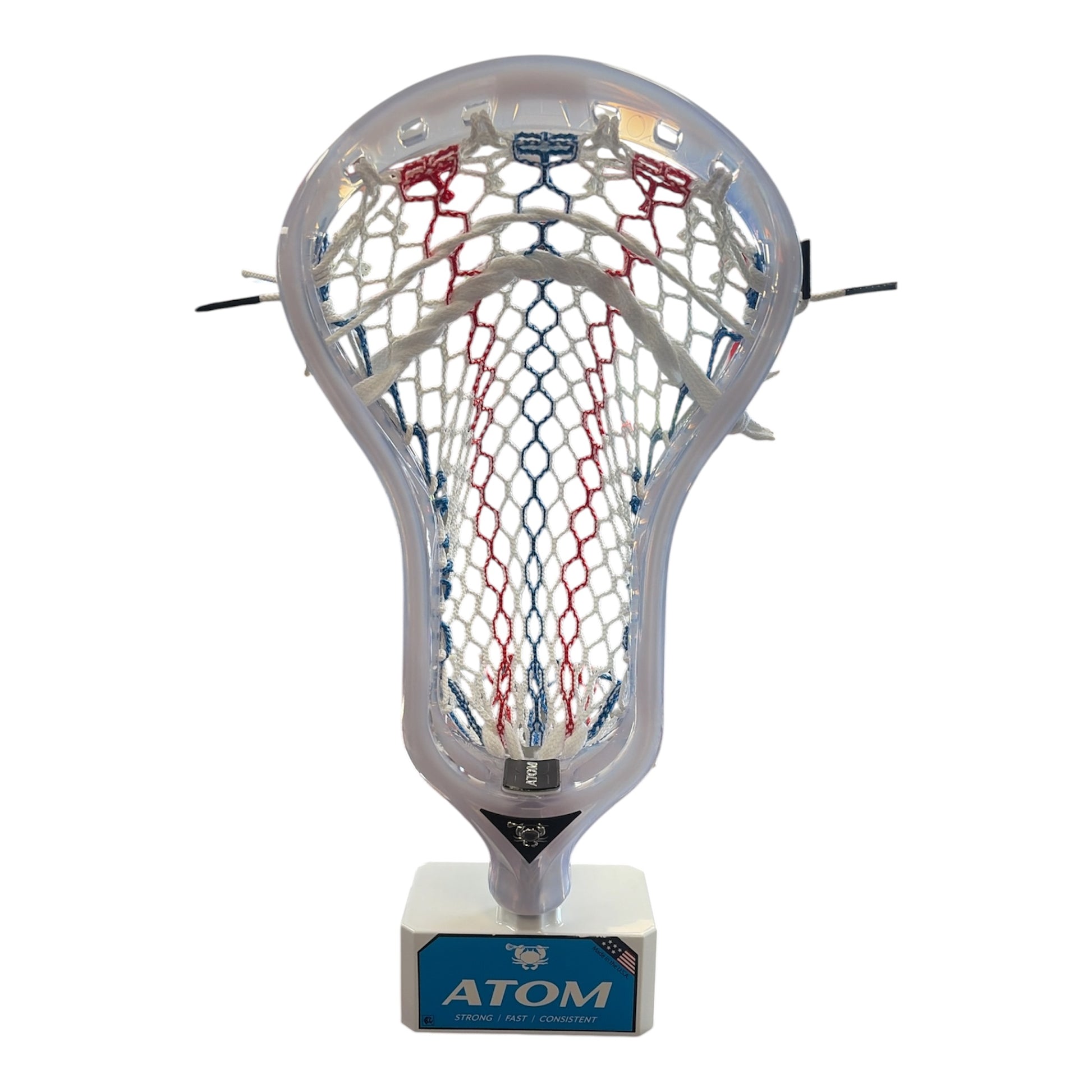 ECD Atom Lacrosse Head in Ghost, pre-strung with ECD Hero 4.0 USA 2026 semi-soft mesh - Sanderson Lacrosse