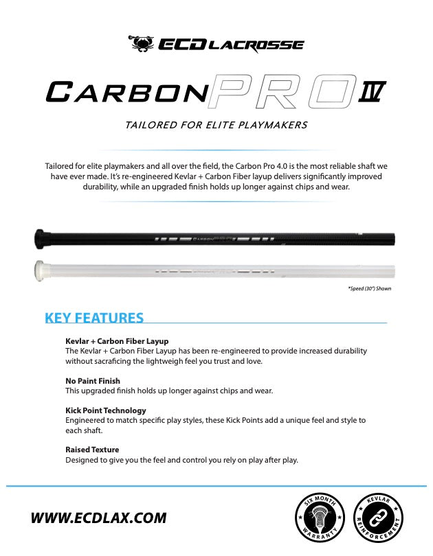 ECD Carbon Pro 4.0 Lacrosse Shaft - Speed, Power 30in / Defense 60in