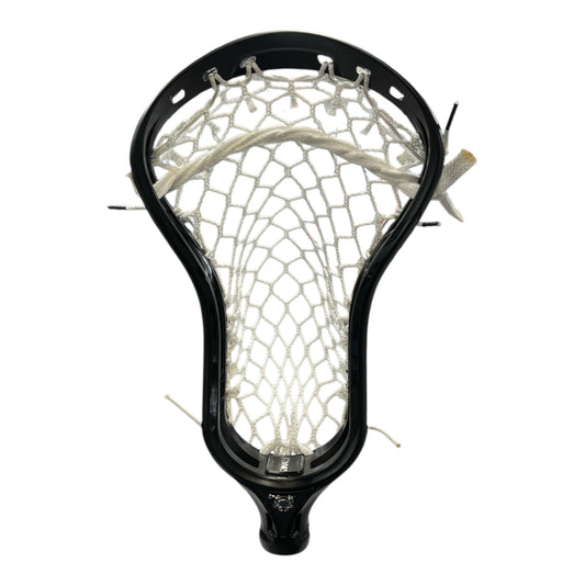 ECD DNA lacrosse head in black pre-strung with ECD 7 diamond mesh pocket