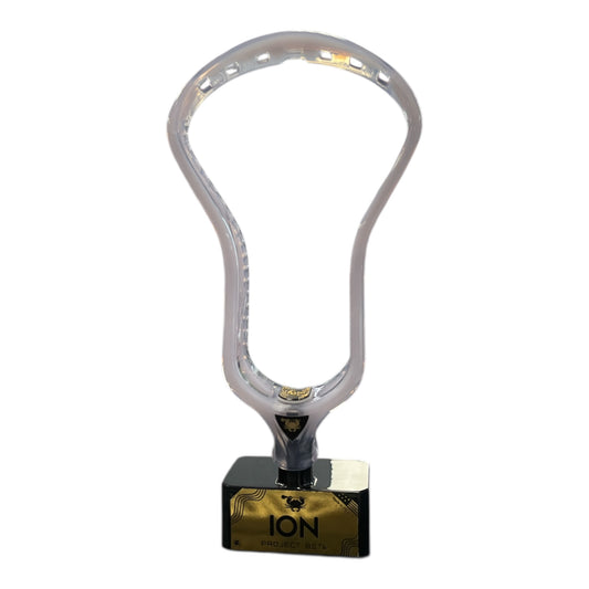 ECD Ion Project Beta lacrosse head unstrung showing front view and offensive face shape