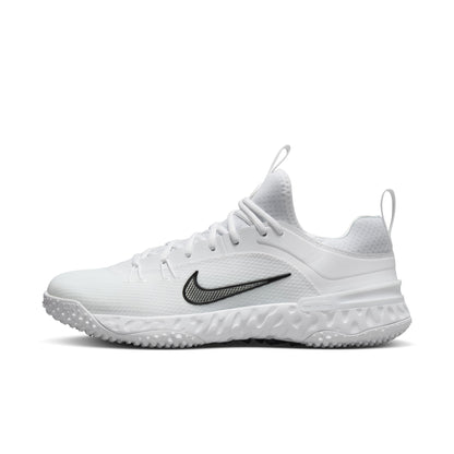 Nike Huarache 9 Elite Turf lacrosse shoes, White/White/Black (FN0310-101), medial side
