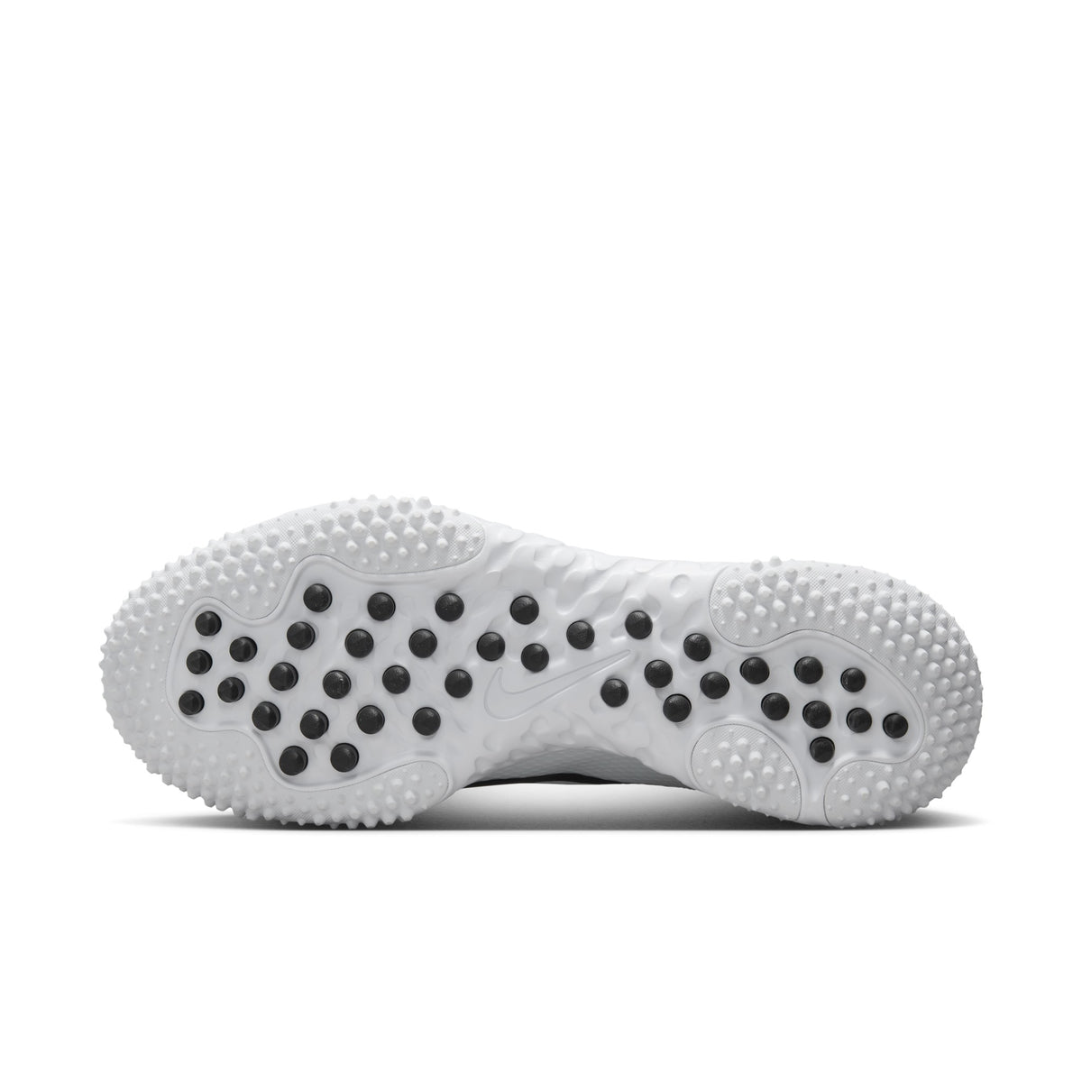 Nike Huarache 9 Elite Turf lacrosse shoes, White/White/Black (FN0310-101), turf outsole traction